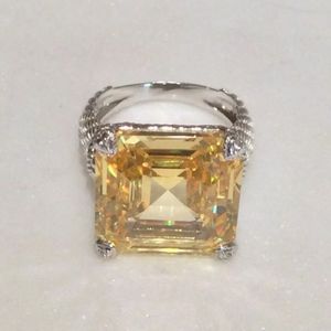 Judith Ripka Sterling Silver Square Lemon Quartz Diamonique Ring Size 7